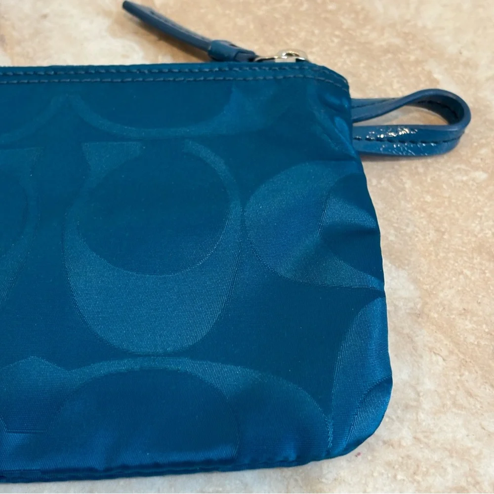 Coach Blue signature nylon logo cosmetic pouch